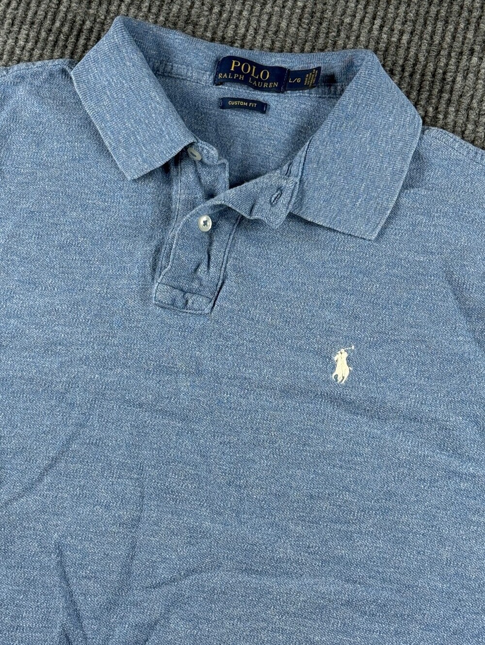 Polo Ralph Lauren Polo Mens L Custom Fit Light Blue Heathered Short Sleeve